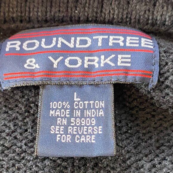 Black Cotton V-Neck Sweater, Men's Large, by Roundtree & Yorke - Picture 2 of 8